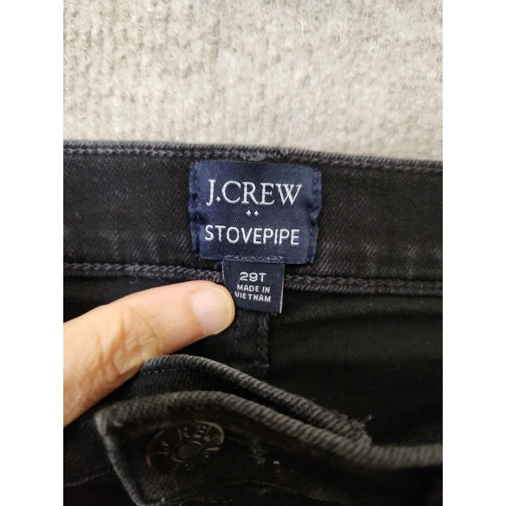 J Crew Hi Rise Stovepipe Jeans Women 29 Tall Black Button Fly Signature Stretch